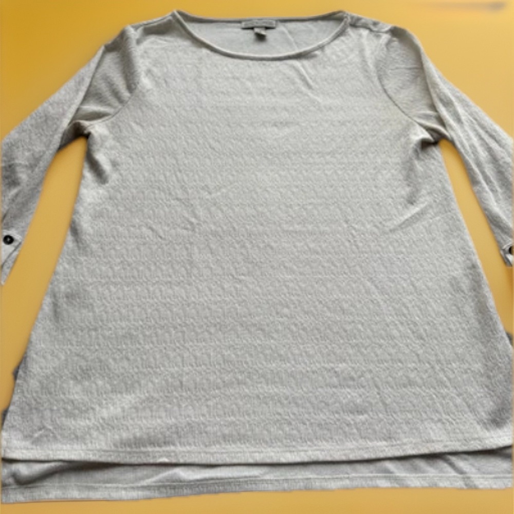 Dana Buchman Long Sleeve T-Shirt Beige Women's Size Medium Relaxed Boat Neck Top